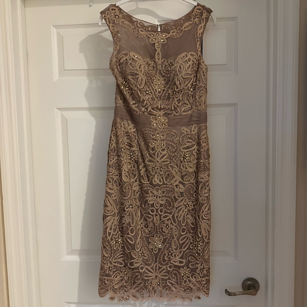 NWT Dynasty London Elegant Lace Sleeveless Dress Champagne Rose